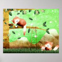 Red panda mountain - poster print