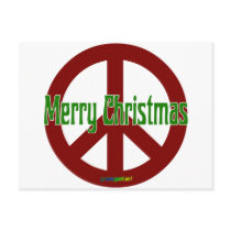 Red Peace sign with Merry Christmas Postcard
