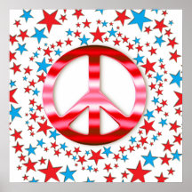 Red Peace Sign with Stars Poster Print