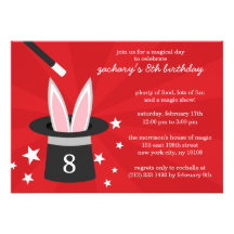 Red Peek-a-Boo Rabbit Custom Magic Birthday Party Personalized Invitations