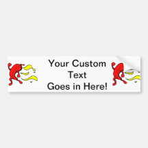 Red pepper running yellow flames behind bumper stickers