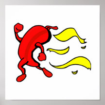 Red pepper running yellow flames behind print