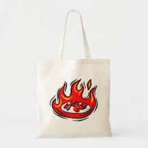 red peppers on plate in fire graphic canvas bags