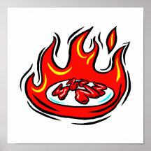 red peppers on plate in fire graphic print