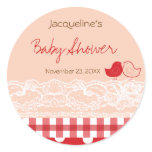 Red & Pink Birds Lace Baby Shower Favours Label / stickers