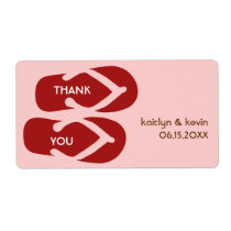 Red pink flip flop sandals thank you party favour labels
