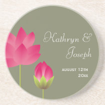 Red pink lotus flowers modern tea green wedding coasters