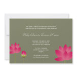 Red pink lotus flowers modern tea green wedding invitations