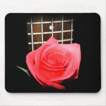 Red pink rose against five string bass fret board mousepads