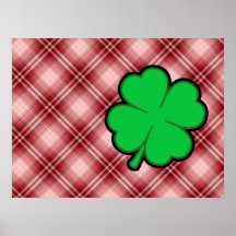 Red Plaid 4 Leaf Clover Poster