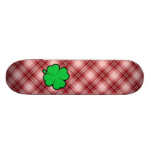 Red Plaid 4 Leaf Clover Skate Board