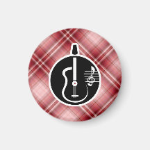 Red Plaid Acoustic Guitar Magnet