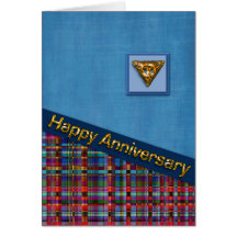 Red Plaid and Blue Fabric Anniversary Greeting Cards