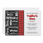 Red Plaid and Grunge Chalkboard Party Invitation