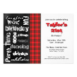 Red Plaid and Grunge Chalkboard Party Invitation