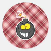 Red Plaid Cartoon Bomb Round Stickers