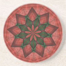 Red Plaid Christmas Star Beverage Coaster
