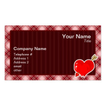 Red Plaid Cupid Heart & Arrow Business Card Template
