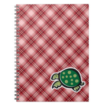 Red Plaid Cute Turtle Spiral Notebooks