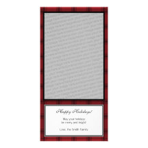 Red Plaid Happy Holidays Vertical Photo Card