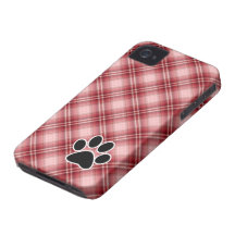 Red Plaid Paw Print iPhone 4 Case
