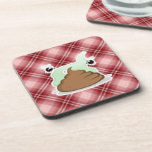 Red Plaid Poop Drink Coaster
