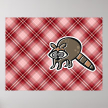 Red Plaid Raccoon Posters
