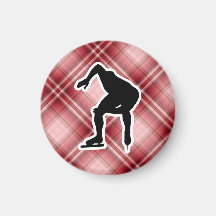 Red Plaid Speed Skater Fridge Magnets