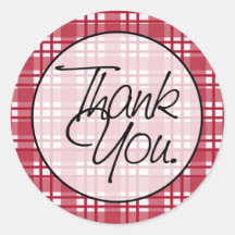 Red Plaid | Thank You Round Stickers