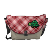 Red Plaid Turtle Messenger Bags