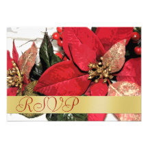 Red Poinsettia Holiday Gold RSVP Invitation