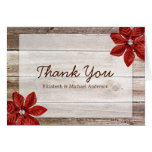 Red Poinsettia Rustic Barn Wood Thank You Greeting Cards