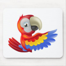 Red pointing cartoon parrot mousemats