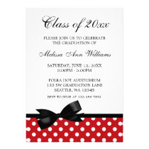 Red Polka Dot Black Bow Graduation Announcement invitations