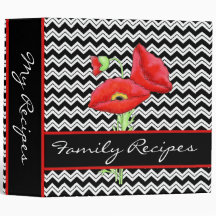 Red Poppy Black & White Chevron Zizzag Customized 3 Ring Binders
