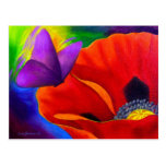 Red Poppy Butterfly Painting Art - Multi Postcard