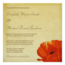Red Poppy Flower Blossom Wedding Invite