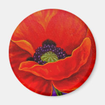 Red Poppy Flower Painting - Multi Refrigerator Magnets