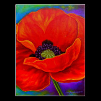 Red Poppy Flower Painting - Multi postcards