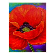 Red Poppy Flower Painting - Multi Postcard