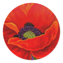 Red Poppy Flower Painting - Multi Round Sticker