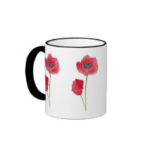 Red Poppy Flower Watercolor Botanical Art Mugs