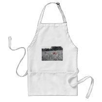red poppy in a black and white field apron