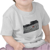 red poppy in a black and white field t-shirts