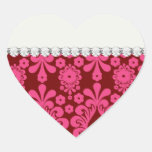 red raspberry and brown mod damask heart sticker