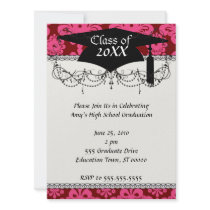 red raspberry and brown mod damask personalized invites