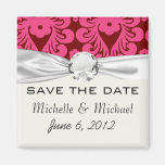 red raspberry and brown mod damask magnet