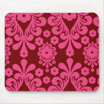 red raspberry and brown mod damask mousepads
