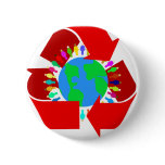red recycle pinback button