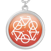 Red recycle symbol necklace